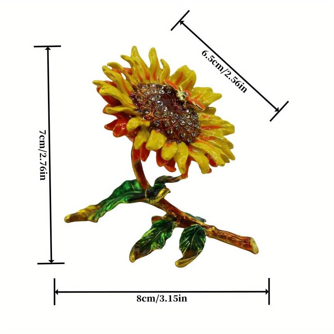 TEMU Sunflower Simulation 3.15in Sunflower Alloy Jewelry Box Craft Enamel Color Inlaid With Diamonds Flower Art Decoration Gift