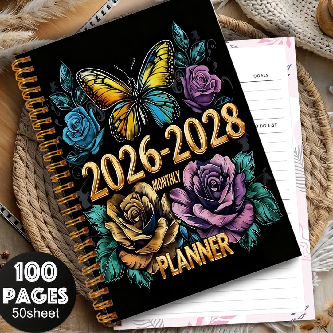 TEMU 1-3 Year Plan Book (2026-2028) - Monthly And Daily Plan Book, Spiral Binding, Floral Cover. - Compact 5.5 "x 8.3" Plan Book, Suitable For Students, Business, Birthday/anniversary Gifts