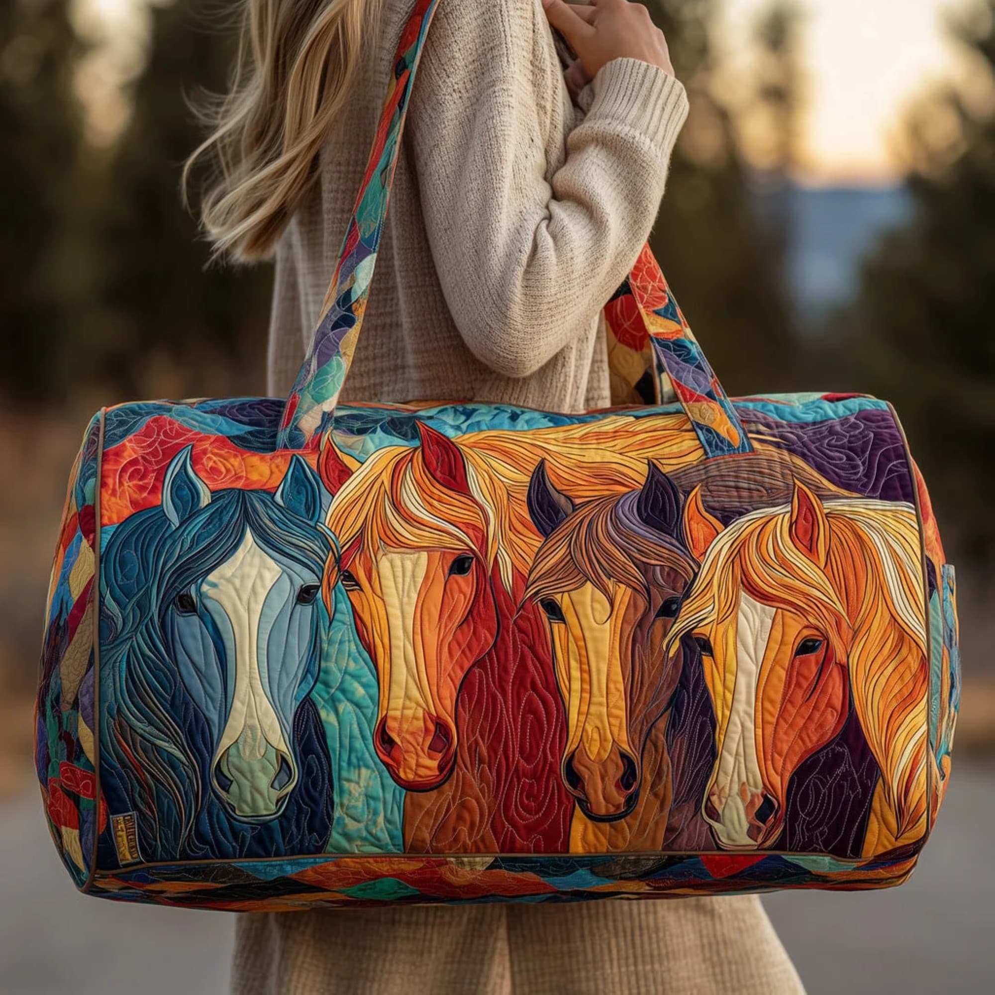 TEMU Animal-print Quilted Tote Bag With Soft, Comfortable Fabric That's Lightweight And Spacious. A Bohemian-style, Unisex Bag Perfect For , Travel, And Everyday .