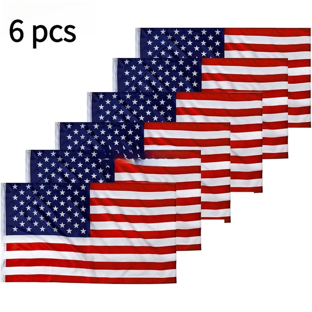 TEMU Set Of 6 3x5-foot American Flags, Bright Colors Are Resistant To Fading, Made Of Durable Polyester Material, With Double Stitching And Sturdy Brass Eyelets, Making It Suitable For Outdoor Display