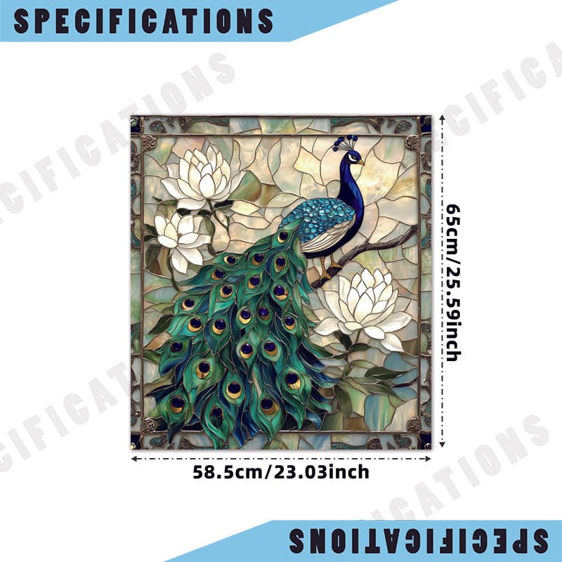 TEMU 1pc Stained Glass Peacock Fridge Magnet - 25.6x23in Vibrant Bird On Branch With Floral Accents - Removable Decor For Refrigerator/dishwasher - Luxe Home Wall Art