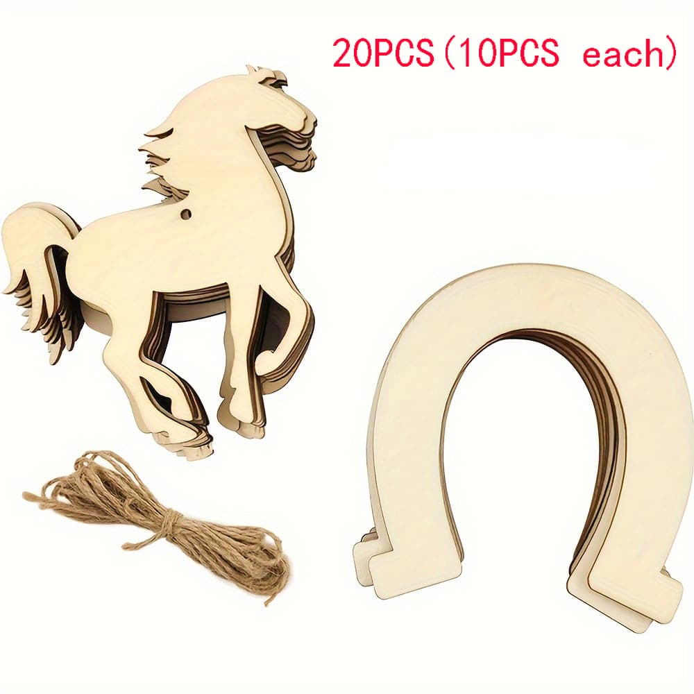 TEMU 20pcs Horse And Hoof Wooden Cutout Crafts - Blank, Unfinished Diy Wall Art, Hanging Decorations For Birthdays, Parties, And Festivals, Festive Wall Decor|horse Motif Decor|natural , Horse Decor