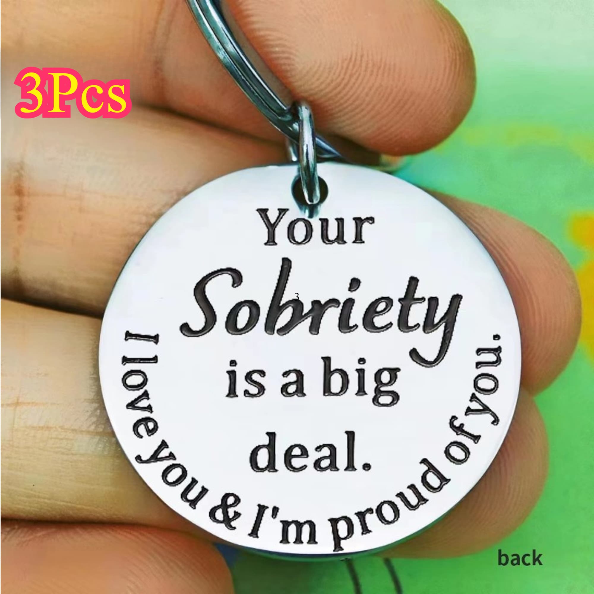 TEMU 3pcs Empowering Stainless Steel Sobriety Keychains - Durable, Inspirational Gift For Men's Milestones & Birthdays