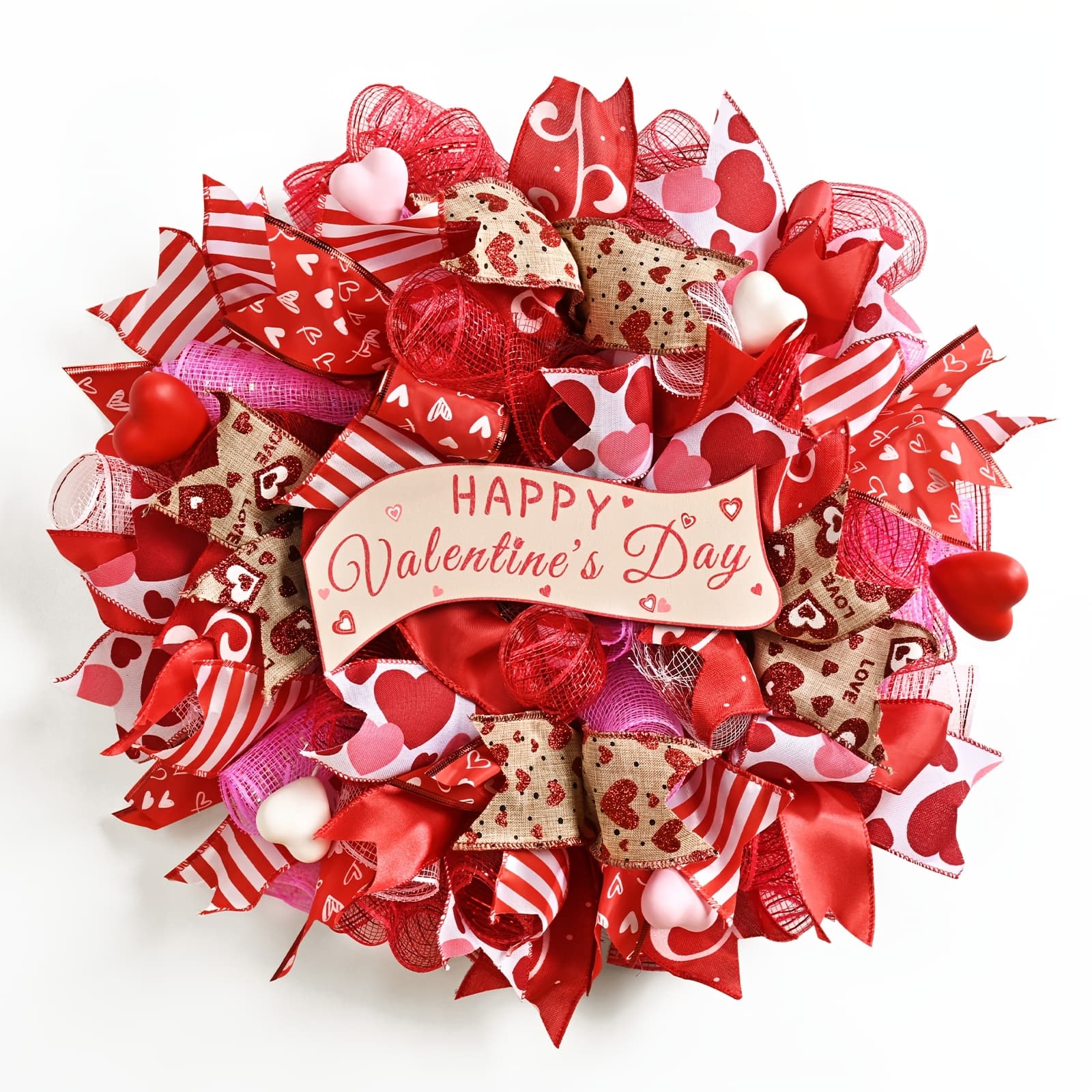 TEMU 1pc 18inch Valentine's Wreath Suitable For Front Door Decoration - Plastic Door Ornament With Branches And Leaves Wall-mounted Decoration Entrance Decoration Valentine's Day Housewarming Gift