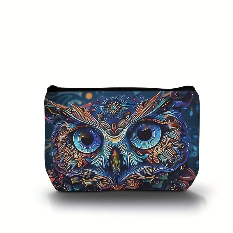 TEMU 1pc Retro Psychedelic Owl Print Zipper Clutch Wallet-purse - Multicolor Foldable Machine-washable Fabric Wallet & Clutch Suitable For, Boho Gothic Style (blue/golden/black/purple)