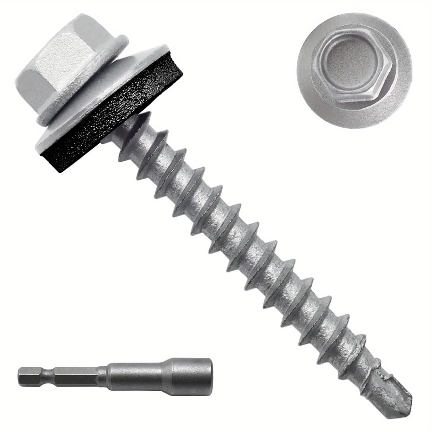 TEMU 300pcs Of #10 X 1-1/2" Carbon Steel Hex Head Self-drilling Screws For Metal Roofing, With Epdm Washers, Unpainted, Designed For Sheet Metal Roofs, Including A Hex Driver Bit