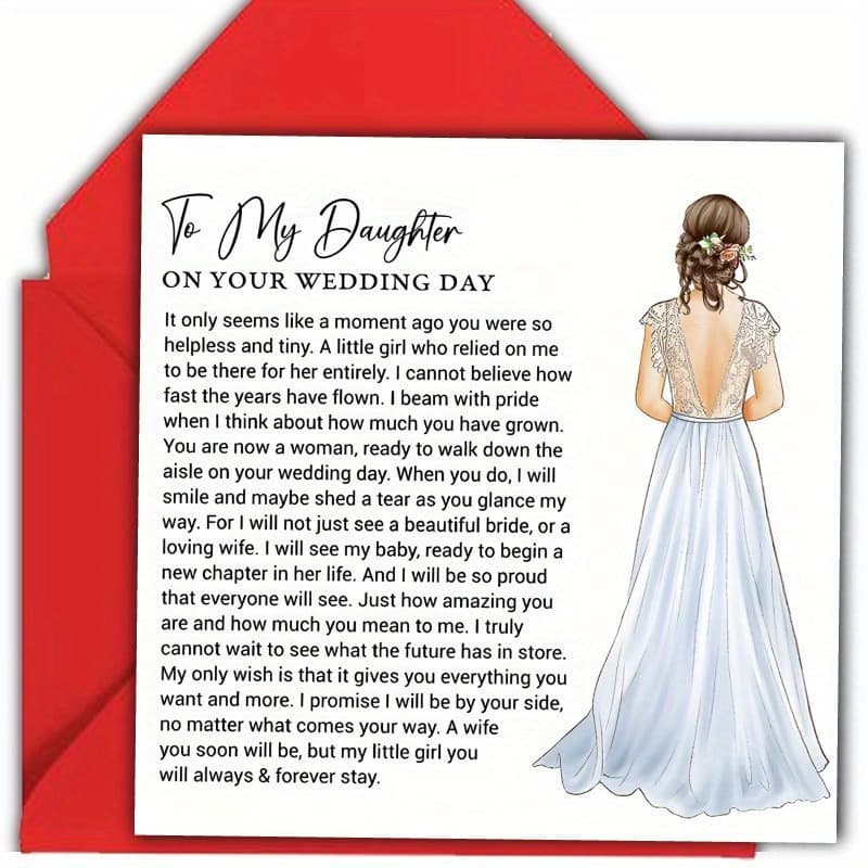 TEMU Fun Wedding Card Gift For Daughter 1pc Funny Daughter On Your Wedding Day Square Card, Perfect For Wedding Any Occasion, Ideal Gift For Daughter, The Best Daughter In The World, Envelope Random