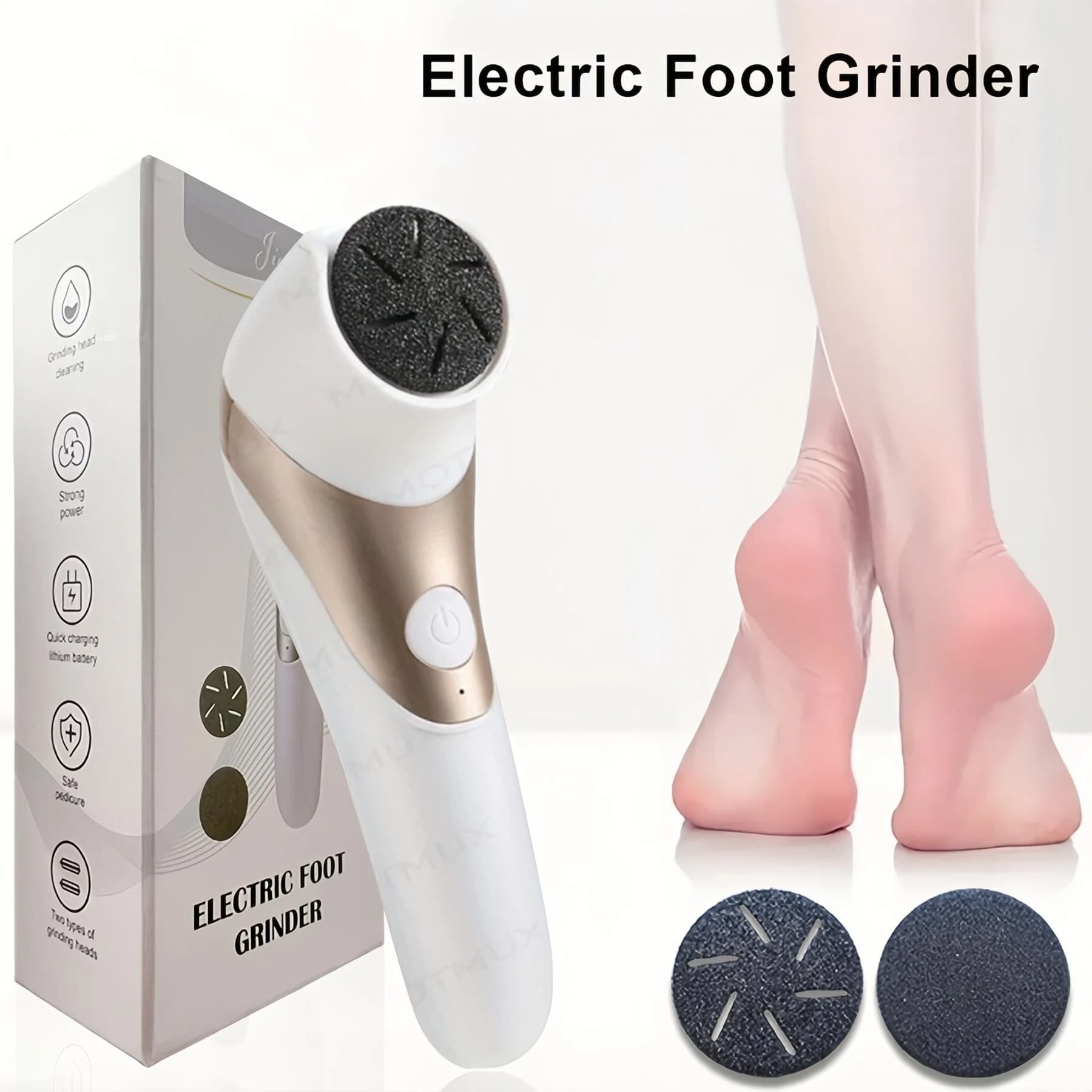 TEMU Electric With 2pcs Replacement Grinding Heads | Rechargeable, Usb Charging, 2-speed, Professional Foot Care Tool For Dry, Cracked And Hardened Feet