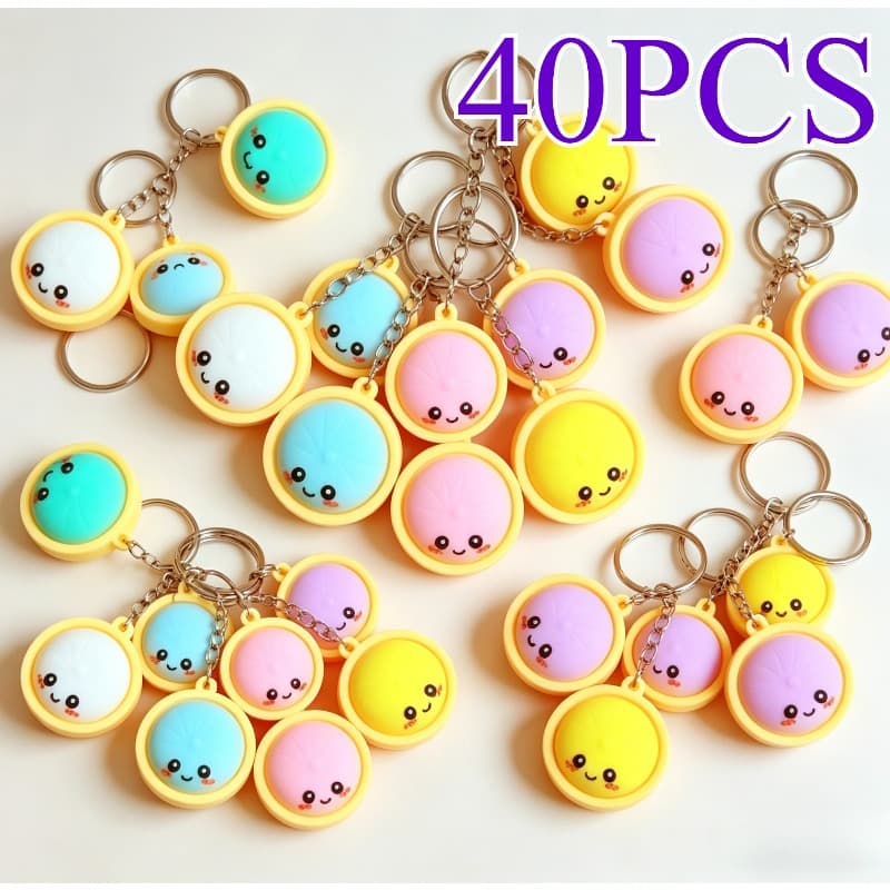 TEMU Gift For Her/him 40pcs Dumpling Bun Steamer Keychains Cute Creative Key Chain Gift Pack Bag Filler Pendant Classroom Reward Birthday Treasure Box Random Color