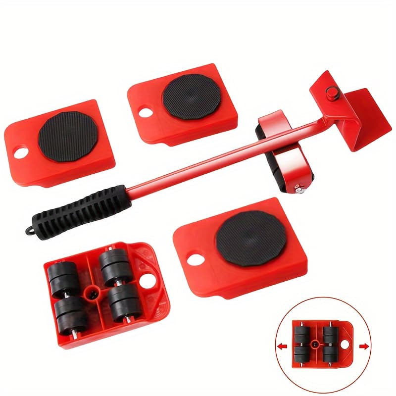 TEMU 5pcs Furniture Lift, 3.7-inch X2.95-inch Furniture Slide Rails Kit, Furniture Moving Roller Tool, 360-degree Rotating Mat, Easy To Redesign And Rearrange Sofa, Plastic And Carbon Steel
