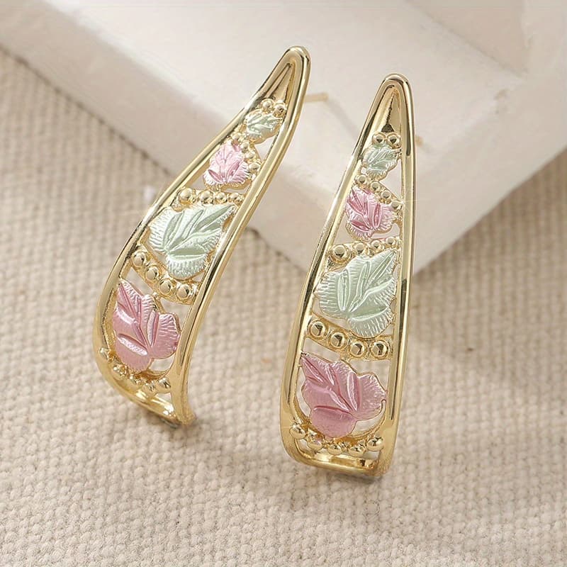 TEMU 1 Pair Of Vintage Handmade Carved Leaf Stud Earrings, Jewelry For Women's Holiday Weddings And Banquets, Classic Jewelry Gifts, To Her