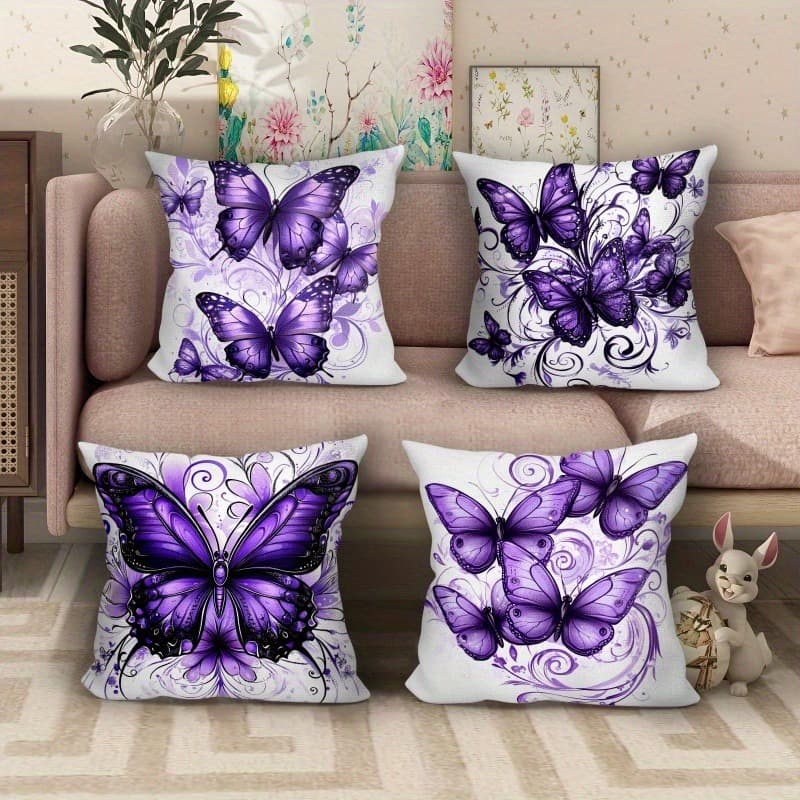 TEMU Set Of 4 Decorative Pillow Covers Featuring A Purple , Perfect For Enhancing The Romantic Vibe Of Your Living Room Sofa. Ideal For Relaxing And Guests, Measuring 17.7x17.7 Inches