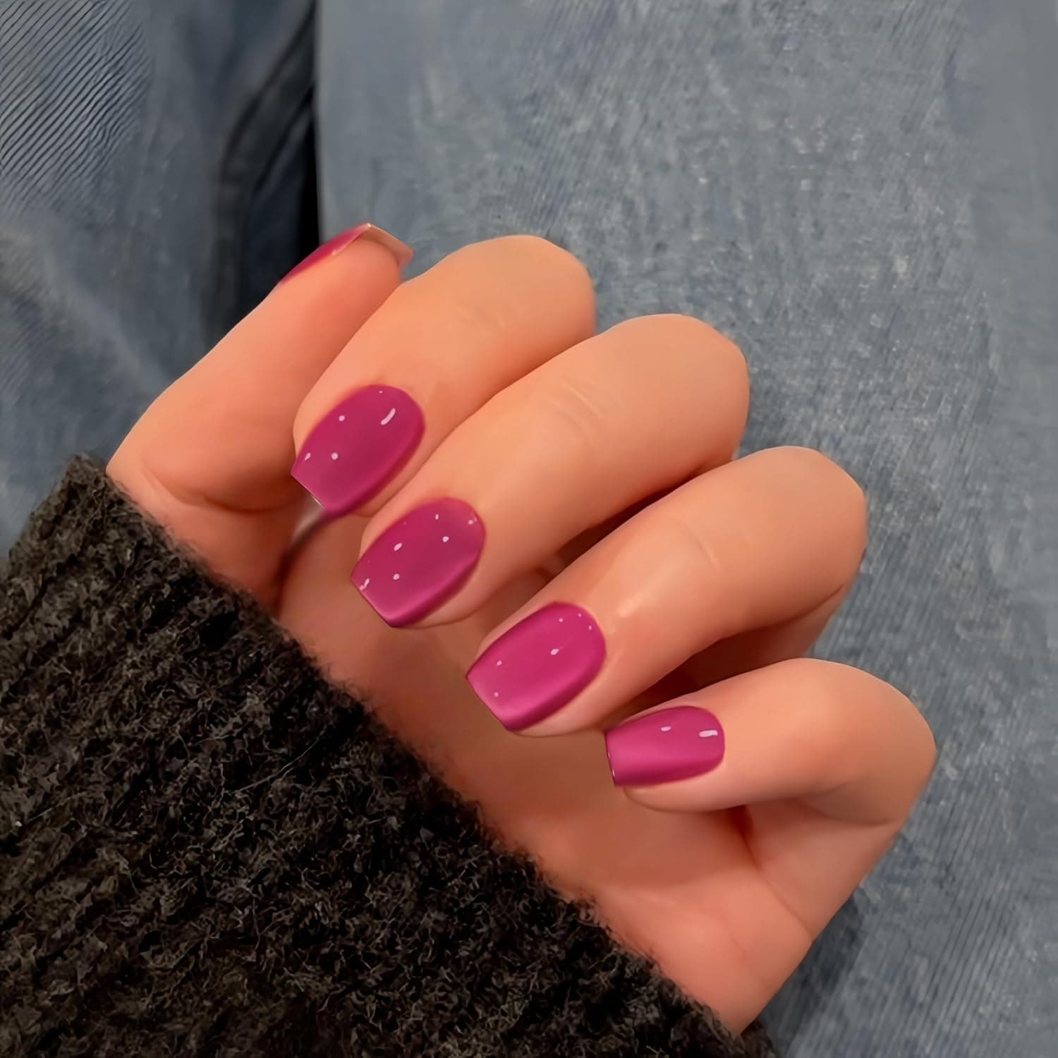 TEMU Cat Eye Press On Nails Short, 60pcs Acrylic Press On Nails Square, Glass Hot Pink Fake Nails Press On Short, Chrome Design, Bright Vibrant Reusable Soft Gel Glue On Nails For Women Gift
