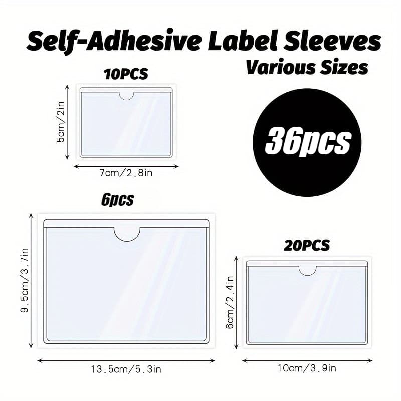 TEMU 36pcs Clear Self-adhesive Label Protection Storage Set, Label Holder Self-adhesive, 3 Sizes Self-adhesive Check Card Holder Home Office School Parking Card Holder