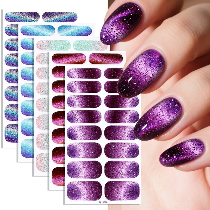 TEMU 6 3d Sparkling Cat Eye Nail Oil Film Nail Stickers, European And American Scallion Pink Nail Stickers, Suitable For Women