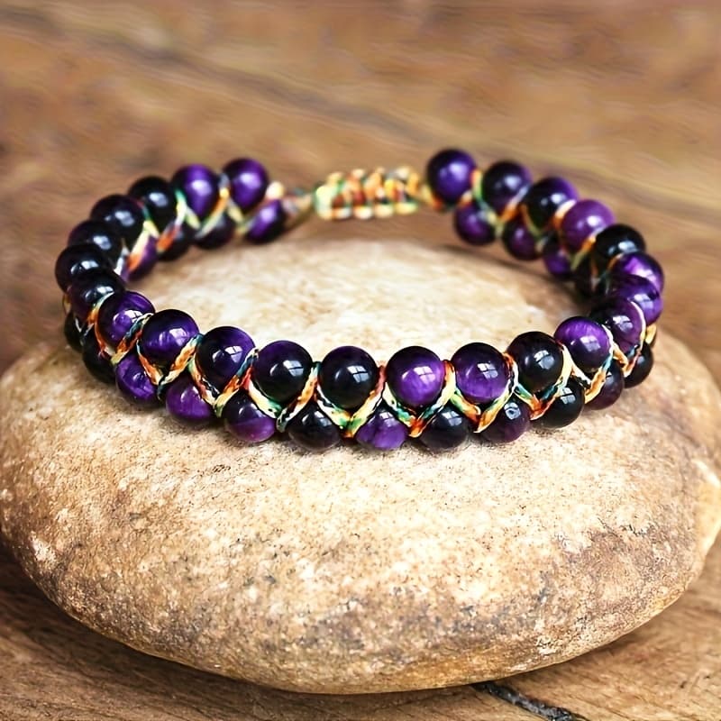 TEMU 1pc Bohemian Adjustable Bracelet - Natural / Eye Beads Adjustable Knot Closure, Everyday & Vacation Jewelry For Women, July Birthstone Gift - No Plating Natural Stone Bracelet, Tiger Eye Beads