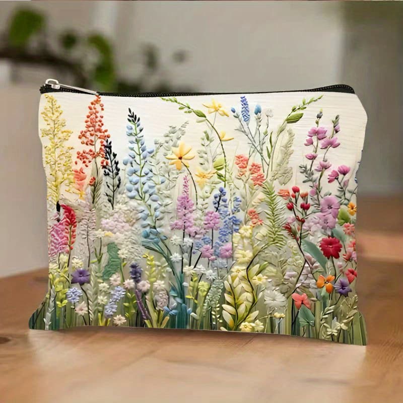 TEMU 1pc Floral Pattern Makeup Bag, Zipper Closure, Lightweight Travel Makeup Pouch, Multi-functional Toiletry Bag, Polyester Fiber Makeup Organizer