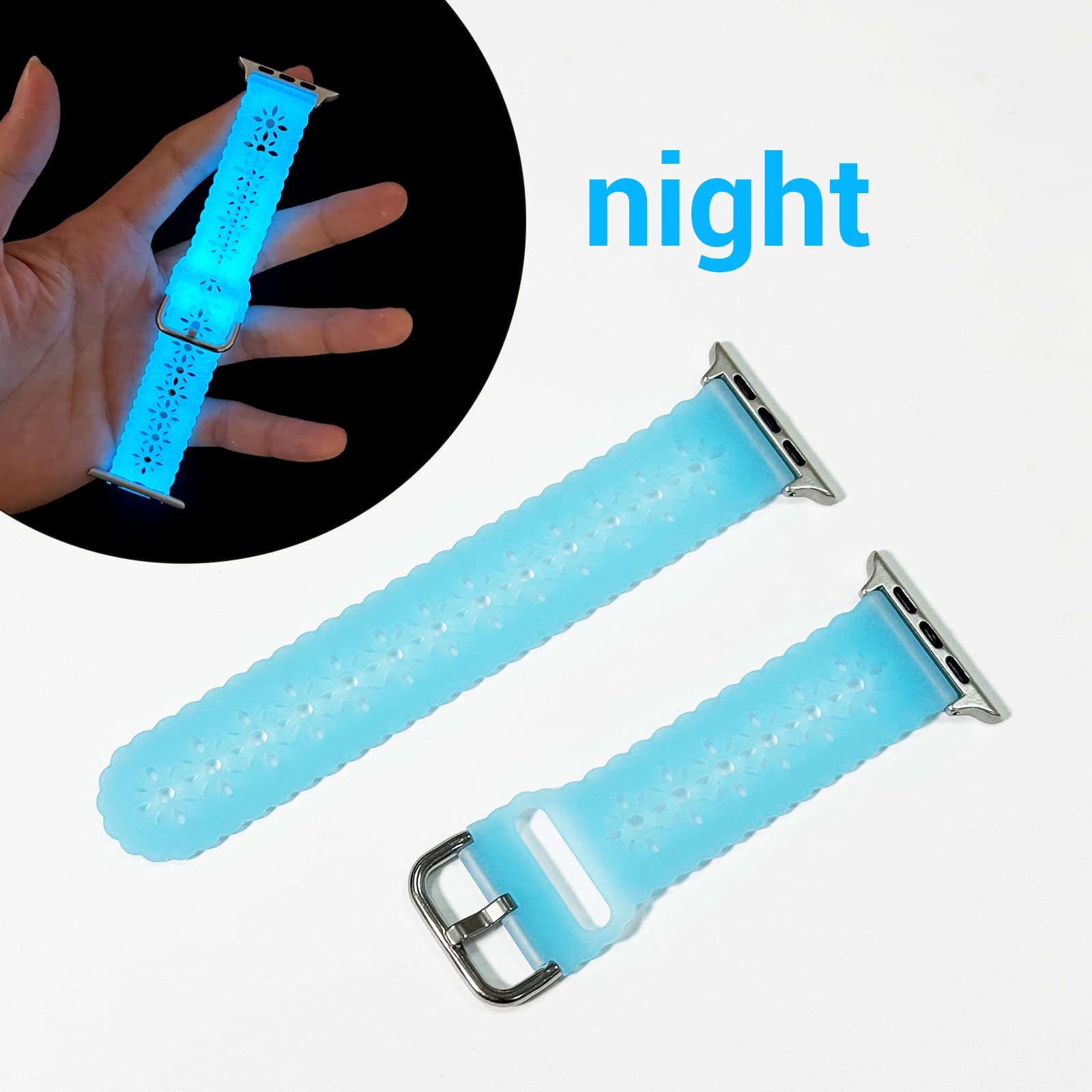 TEMU Luminous Watch Strap For Iwatch Series | Silicone Strap With Stainless Steel , Deployant Clasp, Non-water Resistant, Fits 40mm To 49mm Diameters, Colorful Options, Brand: Buskoz