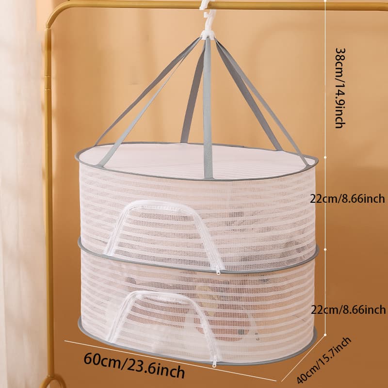 TEMU 1pc Drying Rack, 2/3 Layer Foldable Hanging Mesh Net With Zipper, Outdoor Drying Rack Mesh Dryer For Drying Fruits Bud Plants, Drying Racks