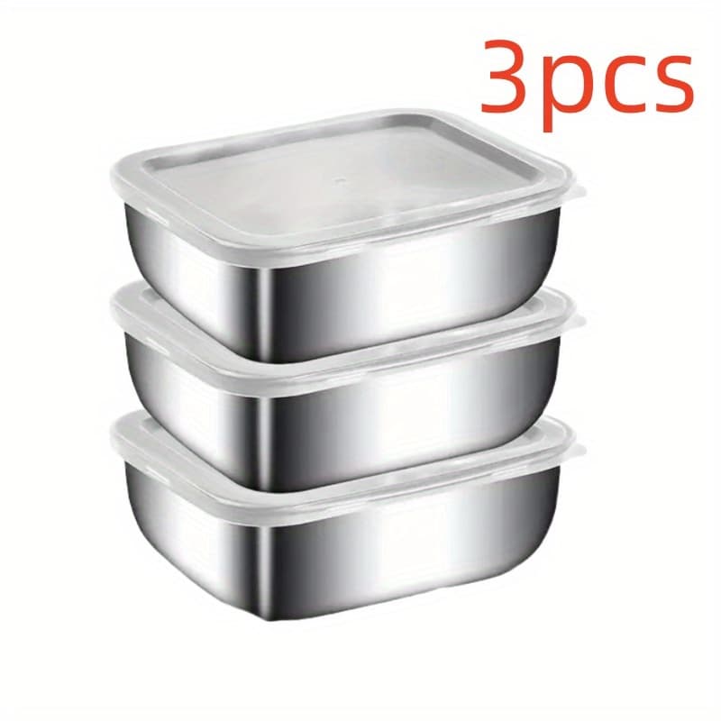 TEMU Multi Specification 3pcs/ 5pcs Stainless -keeping Box, Commercially With Vegetable And Small Boxes, Sealed With Lids, Suitable For Refrigerators, Food Preservation Fruit Boxes