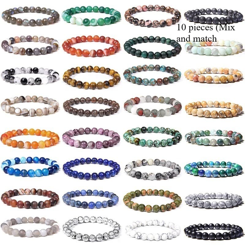 TEMU 10pcs 8mm Natural Beads Bracelet Kit - Handmade Bohemian Multicolor Bead Mix (agate, Jasper, Quartz, 's Eye) - Unisex Set For , Durable Casual Attire, &