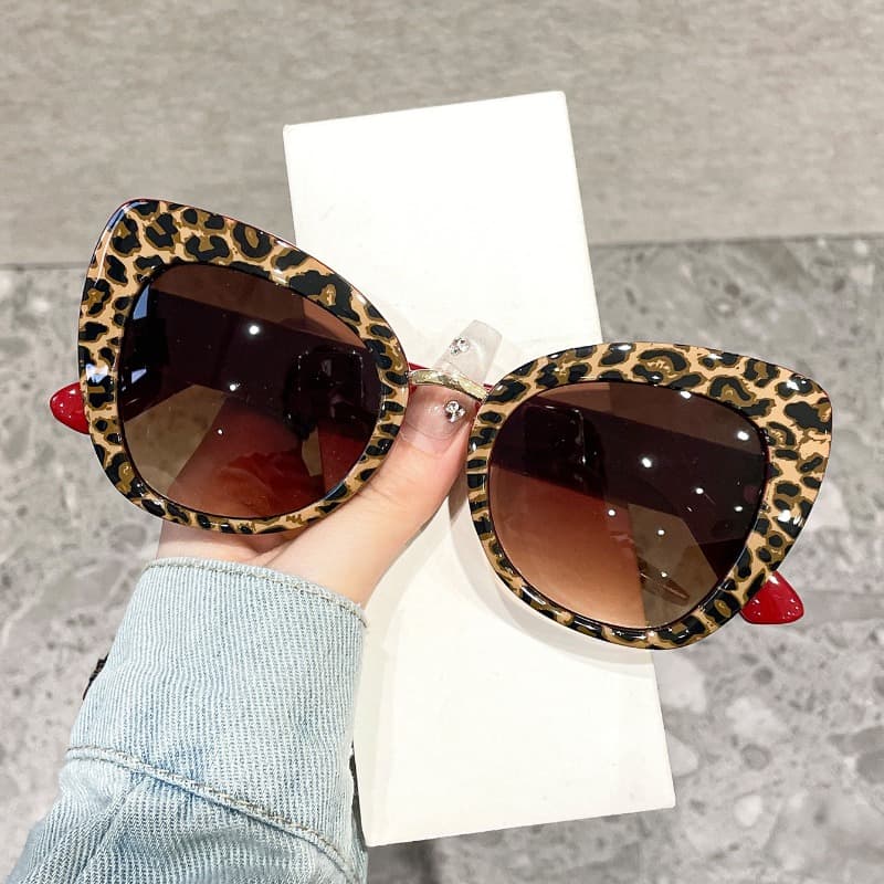 TEMU Leopard Print Cat Eye, Red Accent Retro Fashion Shades For Women