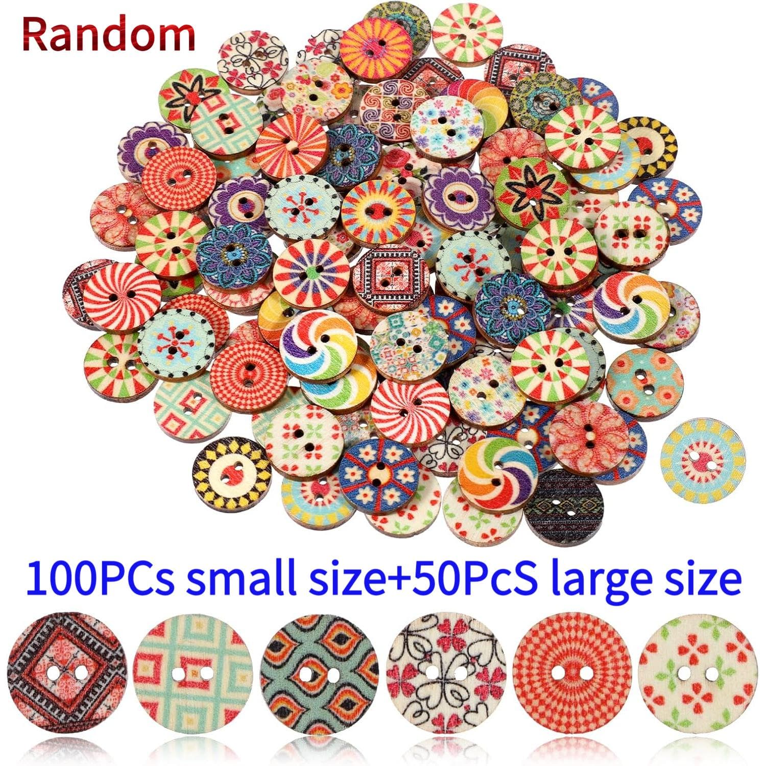 TEMU 150pcs, Retro Wooden Buttons, Round, Flower Patterns, Perfect For Sewing, Knitting, Crocheting And Scrapbooking(100 Small Size, 50 Large Size)