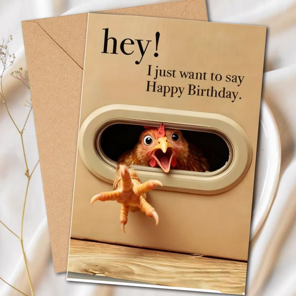 TEMU 1pc Unique Chicken For Animal Peeking Through The Door Window Birthday Card - "hey! A Happy Birthday". A Humorous Birthday Card For