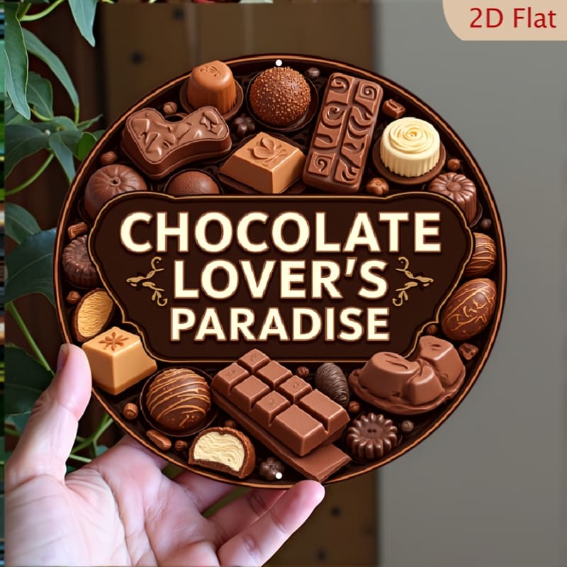 TEMU 2d Flat, Paradise Round Metal Wall Sign - Irregular-shaped Chocolate-themed With Beans & Decorations, Thin Wall-mounted Plate For, Cafe, For Chocolate Enthusiasts Gift (no /electricity), 2d Flat