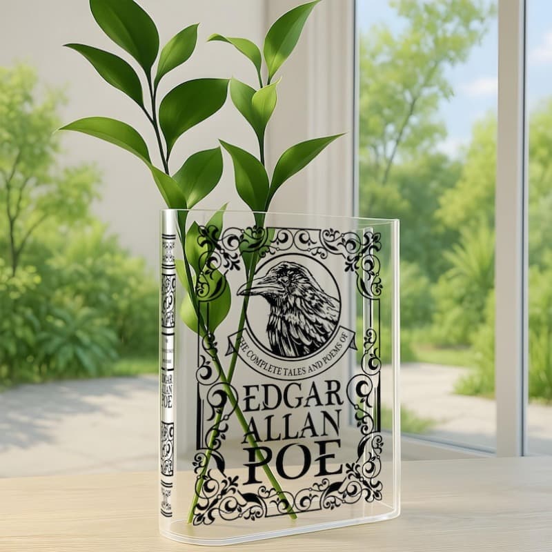 TEMU The Acrylic Book Vase, Edgar Poe Flower Vase, Gift For Book Lover, Home Decor