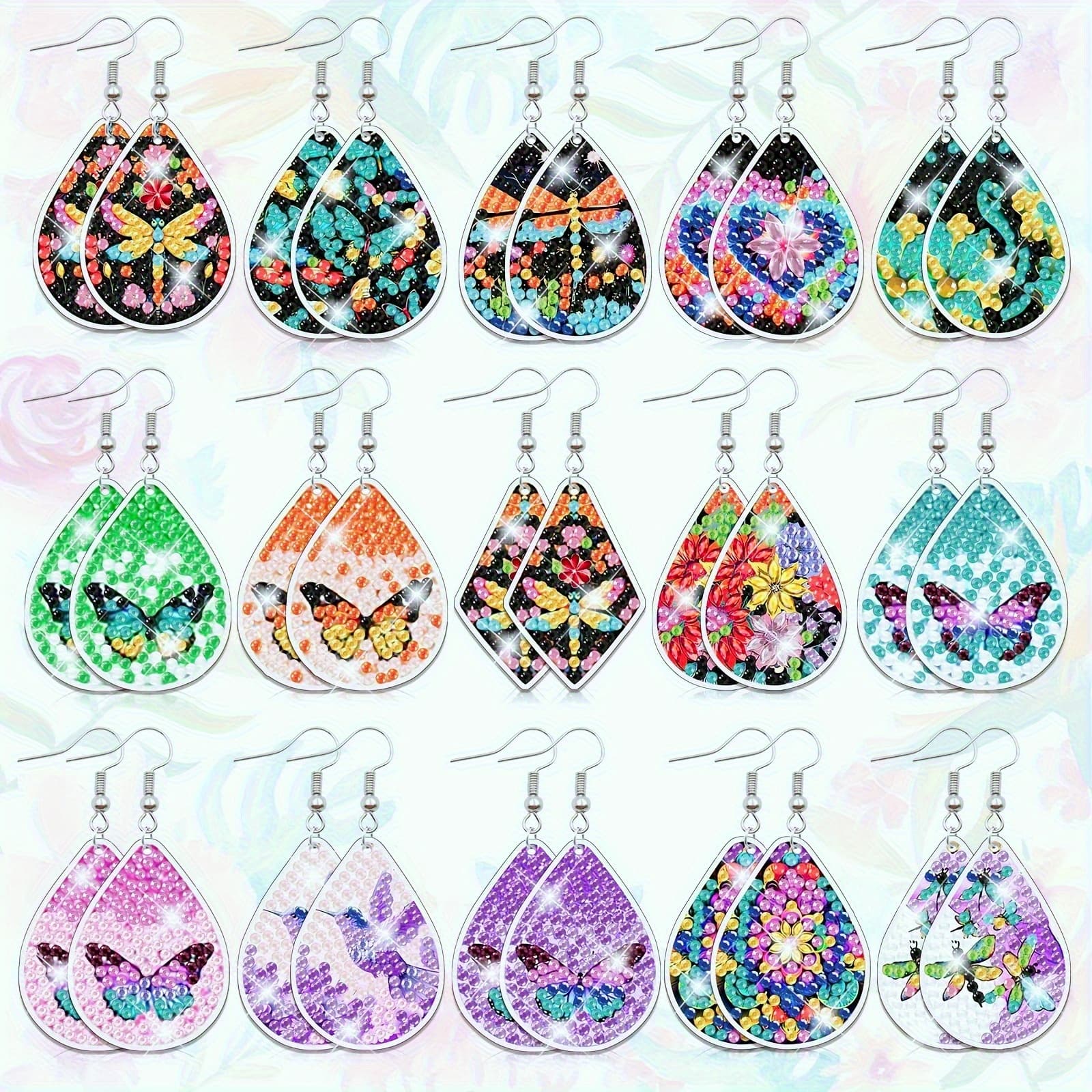 TEMU 15p 5d Diamond Earrings--15 Pairs 5d Diamond Painting Earrings, Double-sided Pebble Modeling Diamond Painting Kit | Handmade Crafts, Diamond Painting Suit, Send ' Gift, Handmade Beginners