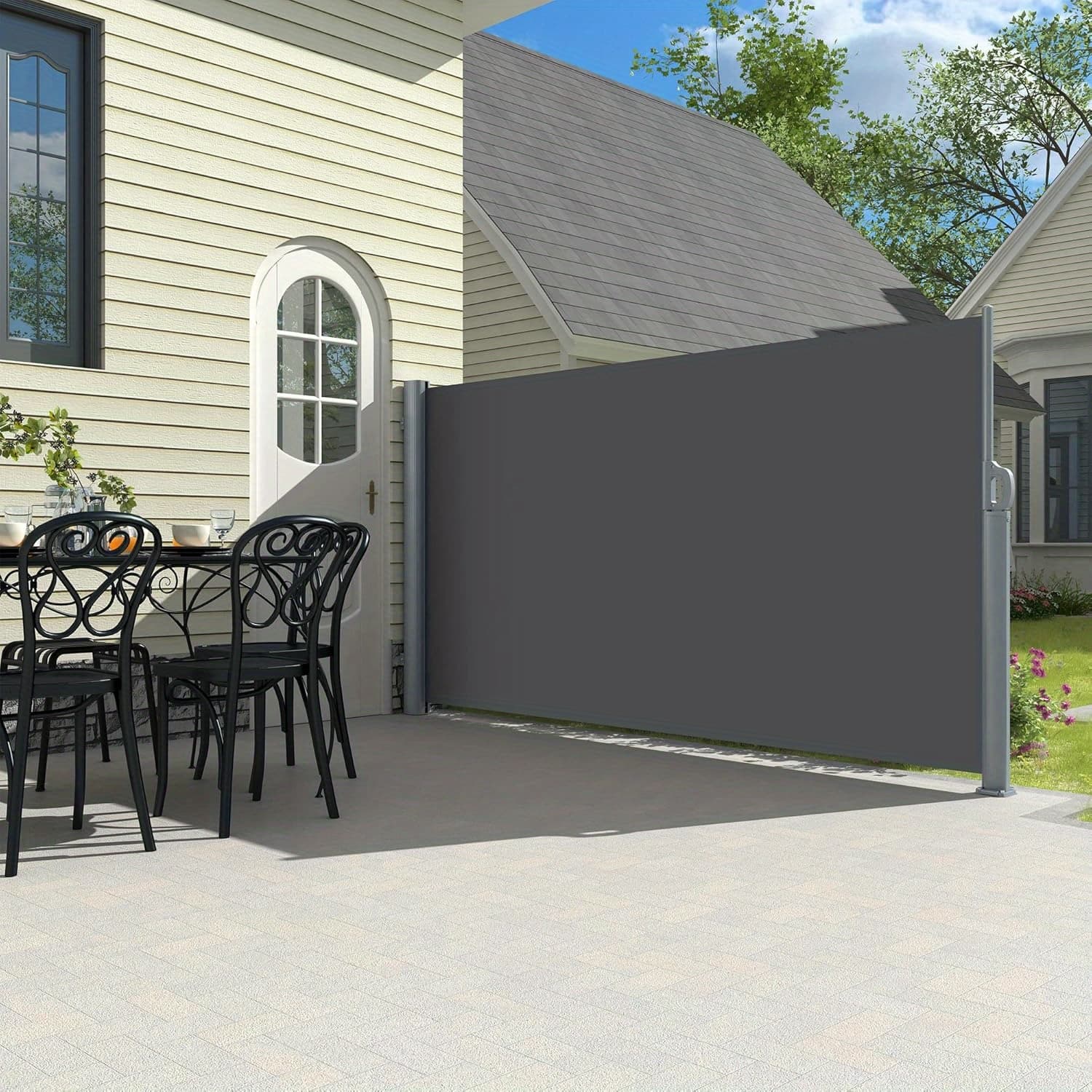 TEMU Retractable Side Awning Patio Outdoor Folding Privacy Divider, Water & Uv Resistant Aluminum Sun Shade Privacy Wind Screen For Garden, Backyard, Terrace (dark Grey)