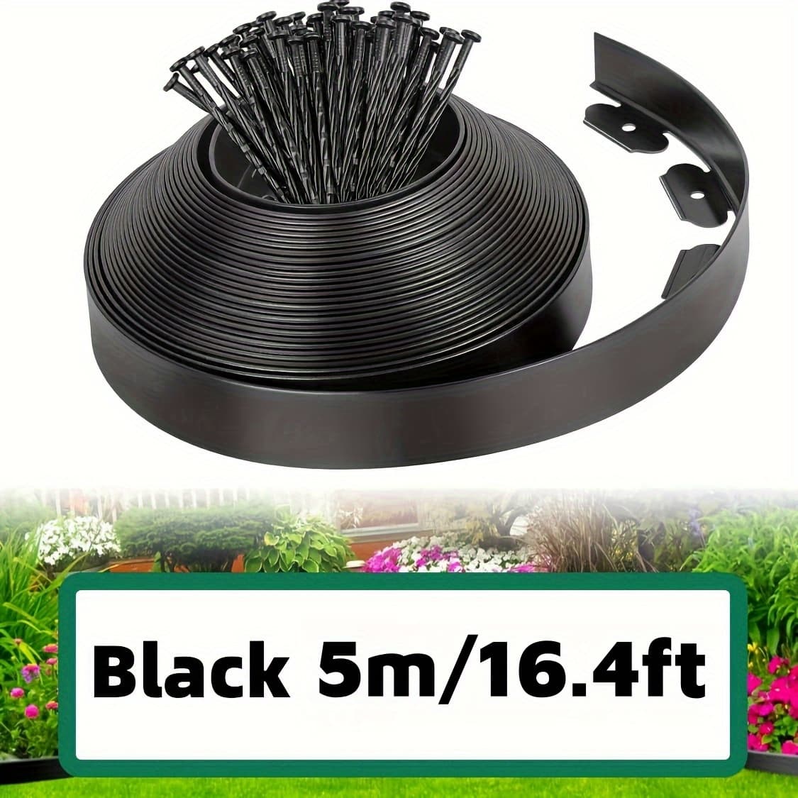 TEMU 393.7/196.85 Inch Black Pe Garden Border Set Featuring 30/15 Durable Nails - , No Digging Needed, 1.97 Inch Tall Landscape Border Fence, Ideal For Gardening, Flower Beds, , And Lawn Division