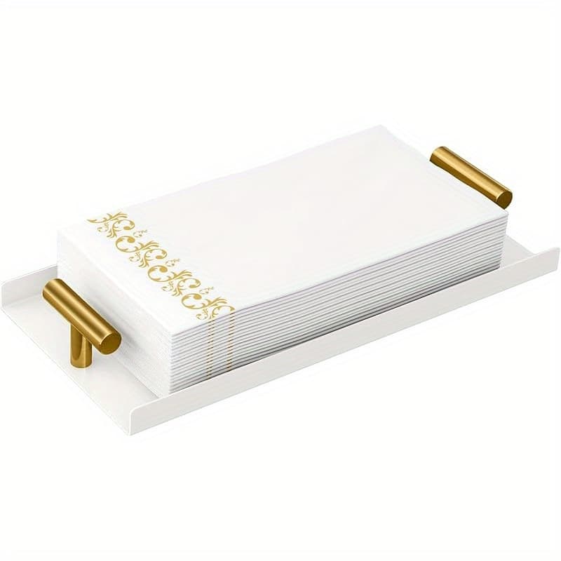 TEMU Napkin Holder For Bathroom, Guest Towel Holder Tray For Bathroom, White Guest Napkin Holders With Golden T-handle, Disposable Hand Towel Tray For , Table, Kitchen