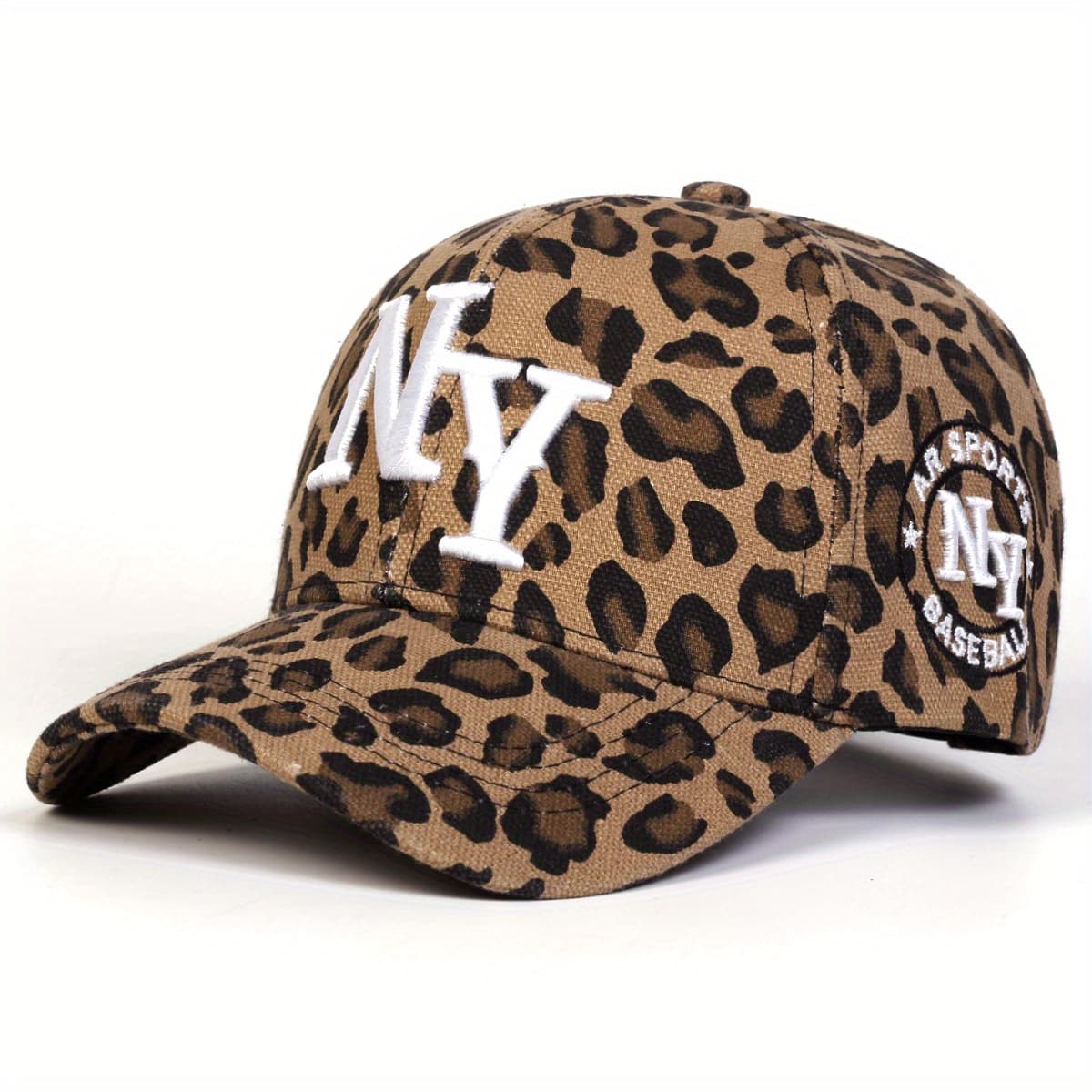 TEMU Ar Women's Ny Leopard Print Baseball - Adjustable Hat With Snap Closure, Wide Brim For Outdoor Travel, Beach Parties & Casual Wear, Beach Party Accessory | Sporty Baseball | Woven , Beach Hat