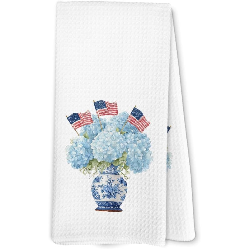 TEMU 1pc 18x26 Inch Patriotic Kitchen Towels, Blue Chinoiserie Hydrangea Decor Dish Hand Towels For Kitchen, American Hand Towel For Decor