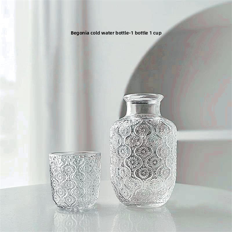 TEMU 2pcs/4pcs Vintage Transparent Flower Relief Ins Pot 1 Cup Cup Pot Set High High-end Juice Glass Cup Cup Cold Water Pitcher Home/commercial Holiday Gift