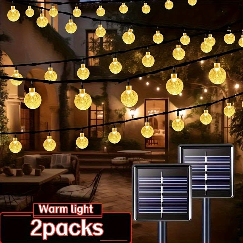 TEMU 2-pack 78-foot Solar String Lights, 200 Leds - Crystal Ball Design, 8 Light , Spring Camping Atmosphere Lights, Outdoor Garden Lights, Suitable For Garden, Patio, Porch, Wedding Decoration