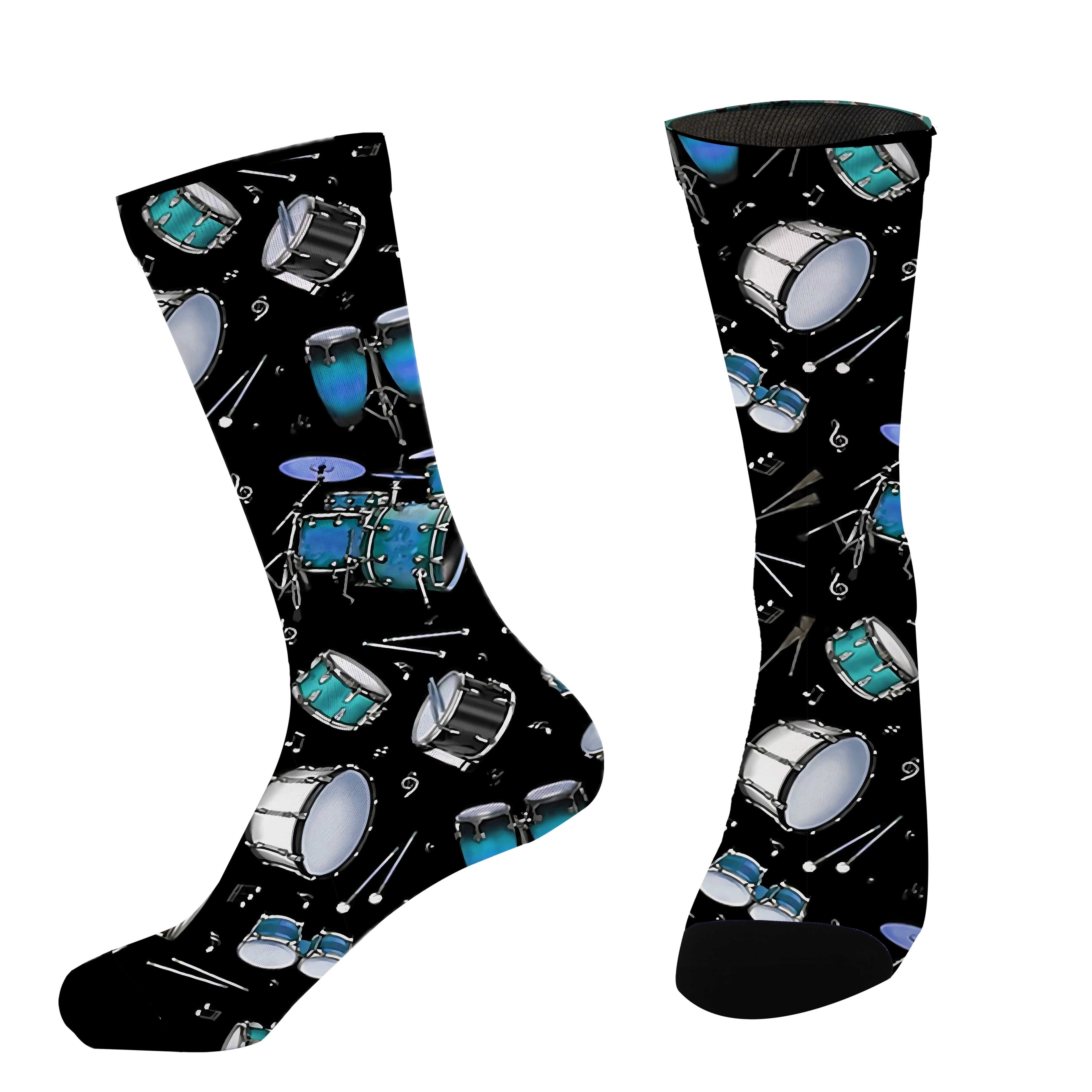 TEMU Stylish And Trendy Drum Instrument Pattern Seamless Printed Outdoor Sports Men's Mid-calf Socks