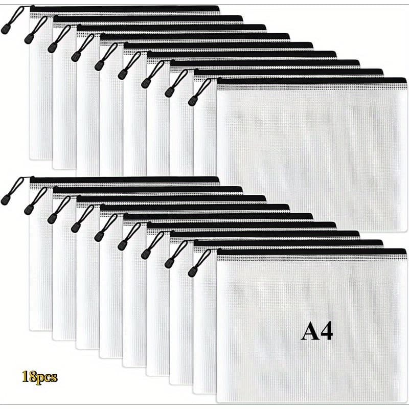 TEMU 18-pack Heavy-duty Black Mesh File Organizer Pouches | Extra Large Waterproof Zipper Bags With Grid Design For Office, School Supplies & Crafts Storage, Storage Organizer
