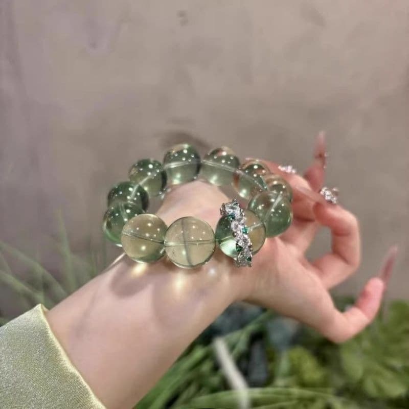 TEMU Women's Retro Green Fluorite Bead Bracelet - Smooth Spherical Beads In Mint, Olive, Lime & Forest Green | Everyday Elegant Jewelry For Casual & Formal Outfits | Durable Beads, Versatile Accessory