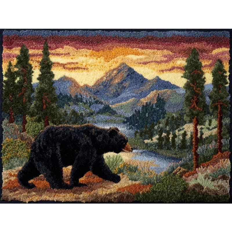 TEMU Diy Hook Rug Kit Black Bear And Mountains Easy For Beginners Crochet Yarn Hook And Tapestry Mat Cushion Craft Set For Home Decor 52x38cm