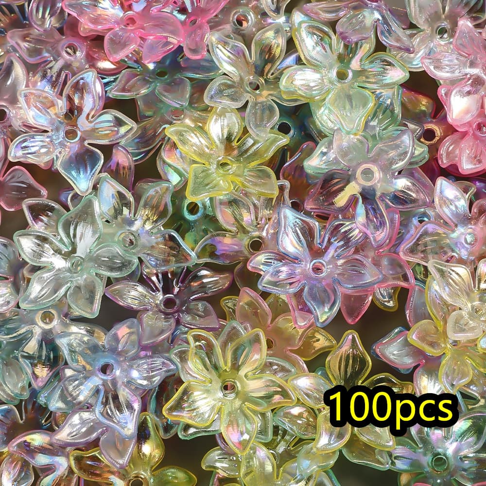 TEMU 100pcs Of 22mm Shiny Light Flower Bead Caps In Assorted Transparent Colors, Perfect For Jewelry Making, Including Bracelets And Necklaces