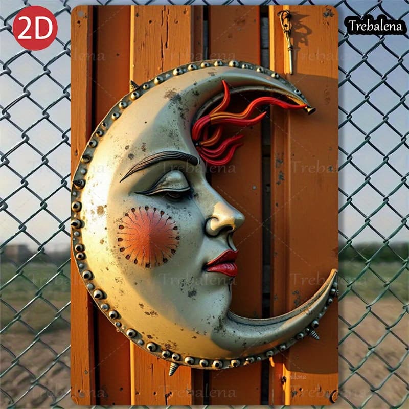 TEMU 2d Flat, 1pc Face Metal Wall Art - Rustic Boho Embossed Aluminum Sign For Outdoor Garden, Patio, Porch, Garage, Bar, Club & Farm Decor, No Electricity Needed, Outdoor Wall Decor, 2d Flat