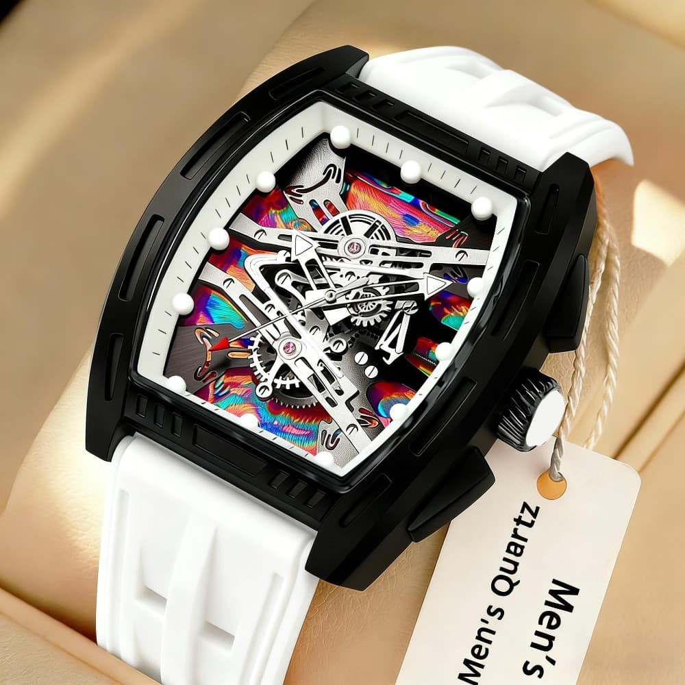 TEMU Relogio Masculino Top Brand Men's Shape Watches, Luxury Male Quartz Wristwatch, Trendy Retro For Man, Silicone Strap, Fashion Trend Men Business Watch, Holiday Birthday Gifts
