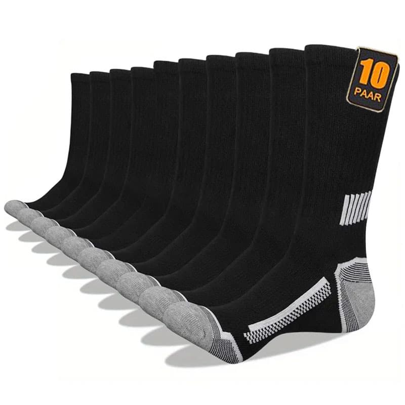 TEMU 10 Pairs Of Men's Sports Socks - Black, Breathable Fabric, Cushioned Heel And Toe, Arch Support, Perfect For Sports And Everyday Use, Athletic Socks | Sporty Socks | Knitted Design