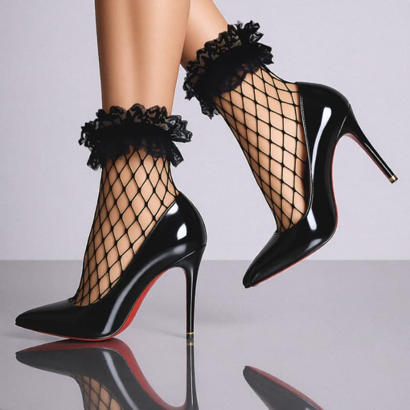 TEMU Mesh Lace Short Socks, Breathable Ankle Socks, Black Short Socks