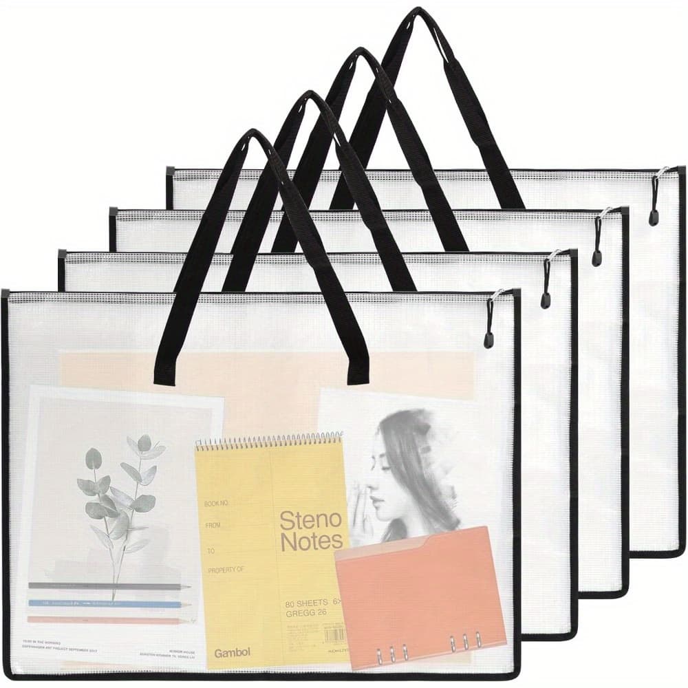 TEMU 2/4-pack Large Art Portfolio Bags - 19x25" Zippered Mesh Folders With Handles For Posters, Artwork & Bulletin Boards