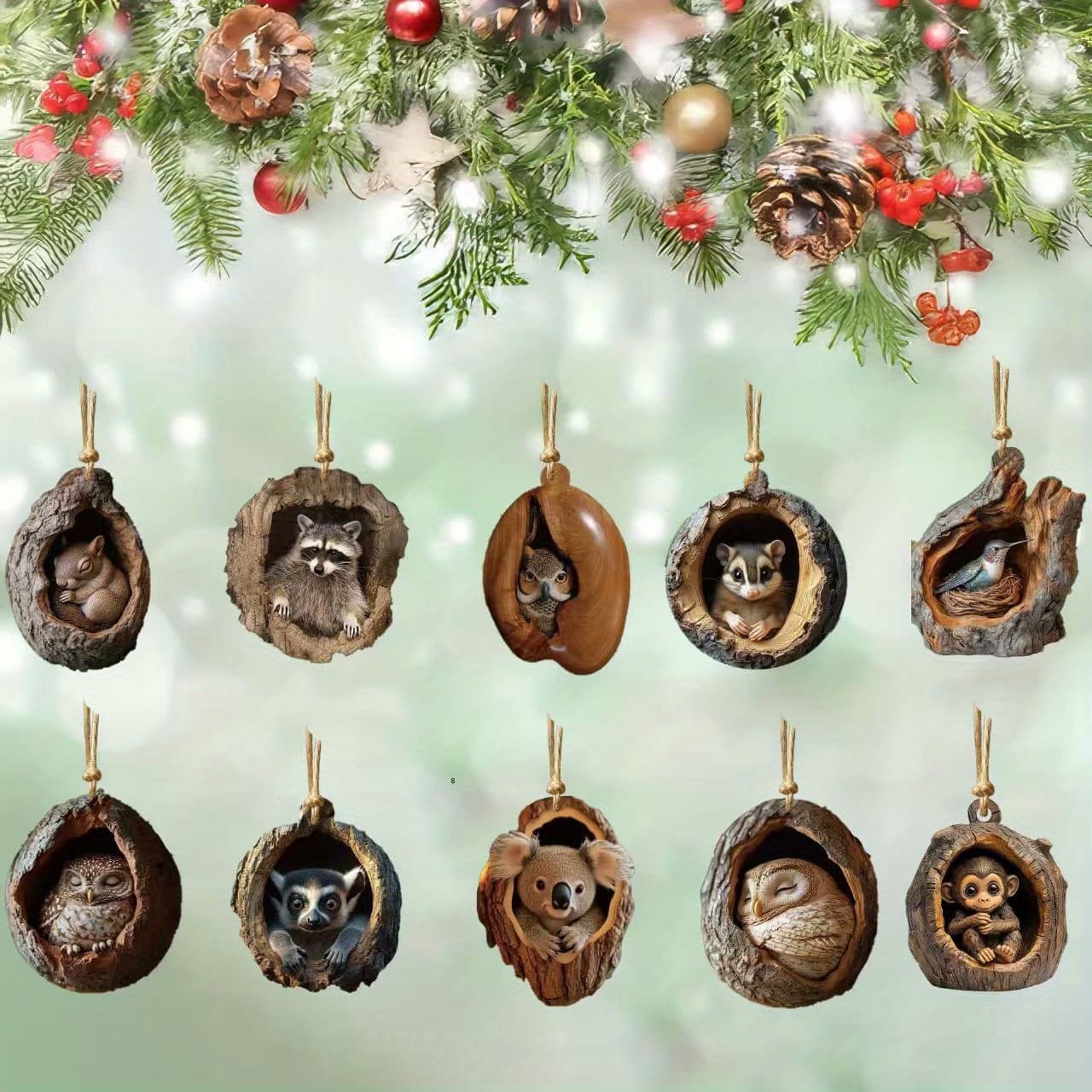 TEMU Creative Monkey, Owl Wooden Hanging Ornaments, Christmas Party Decorations