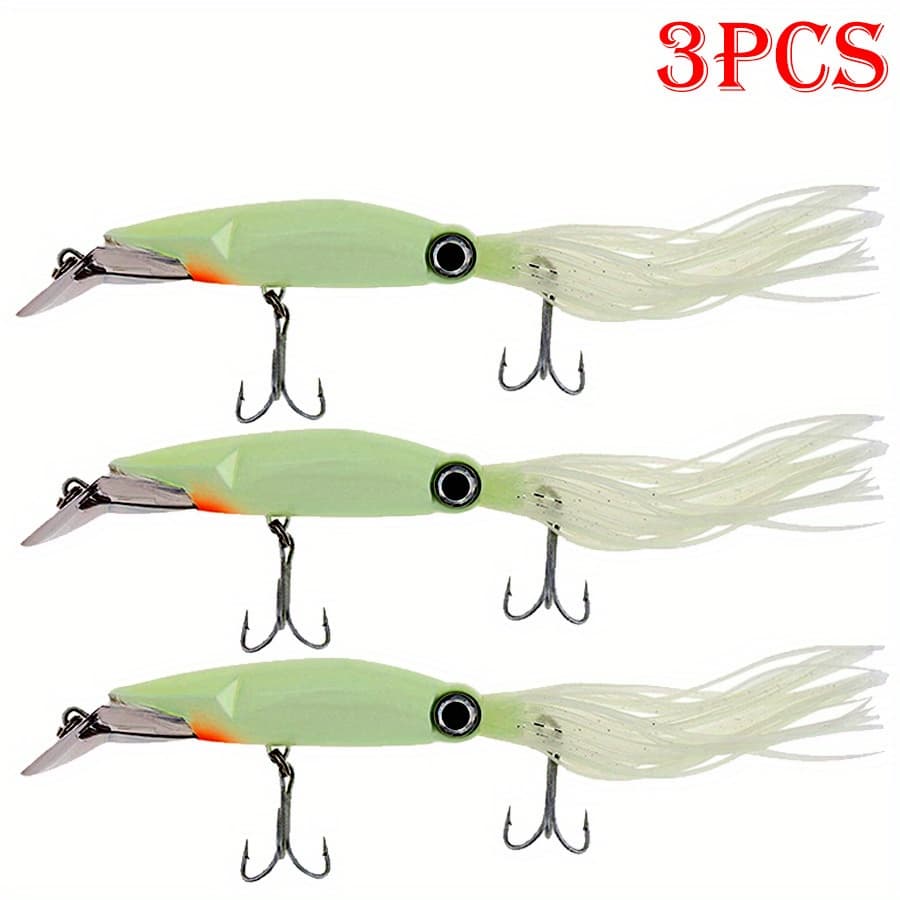TEMU 3pcs Squid Jig Fishing Lures - Saltwater Octopus & Baits With , High Carbon Steel Treble Hooks, Pvc Material